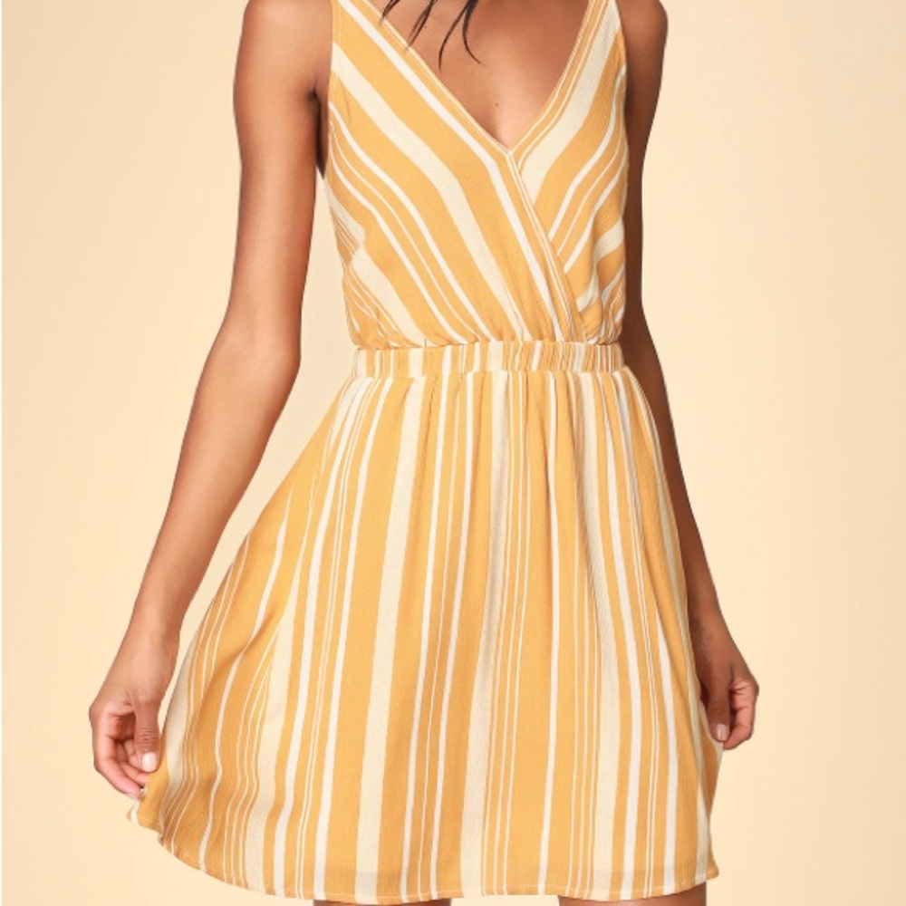Lulu’s Yellow Striped Backless Skater Dress